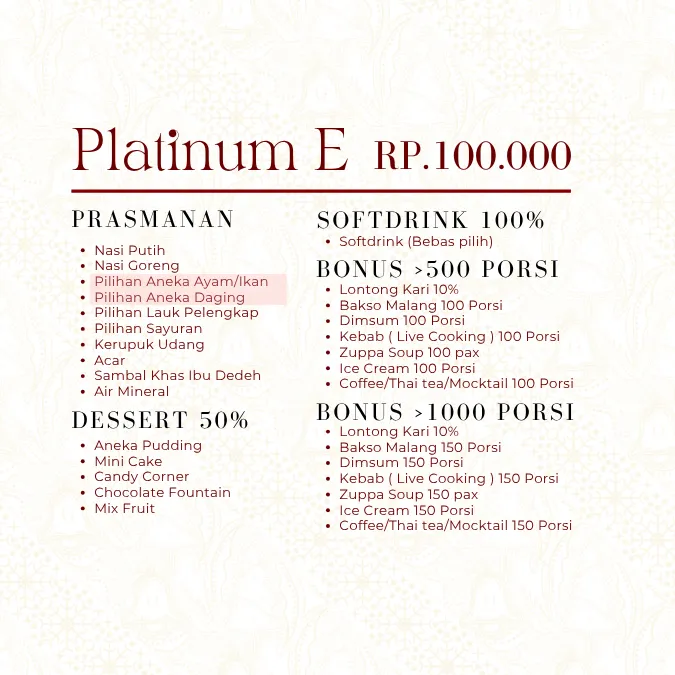 Prasmanan Paket Platinum E Catering Ibu Dedeh
