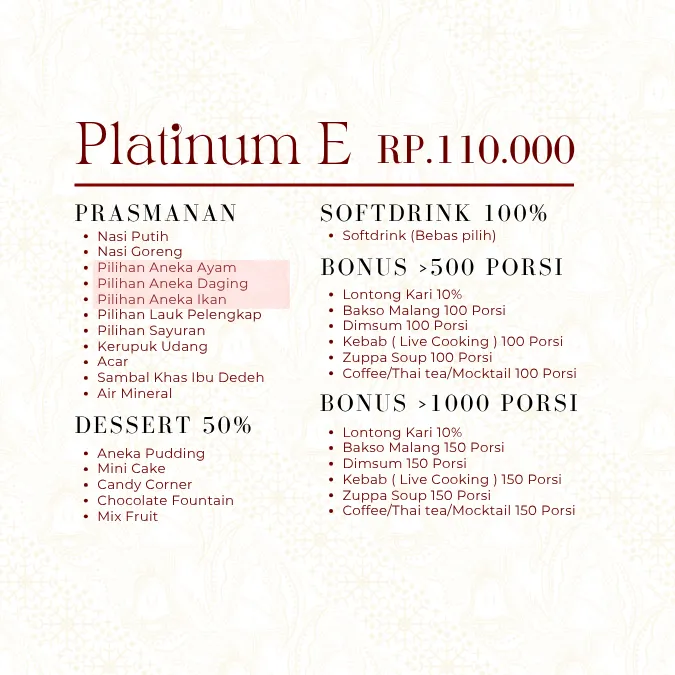 Prasmanan Paket Platinum F Rp110.000 per porsi Catering Ibu Dedeh