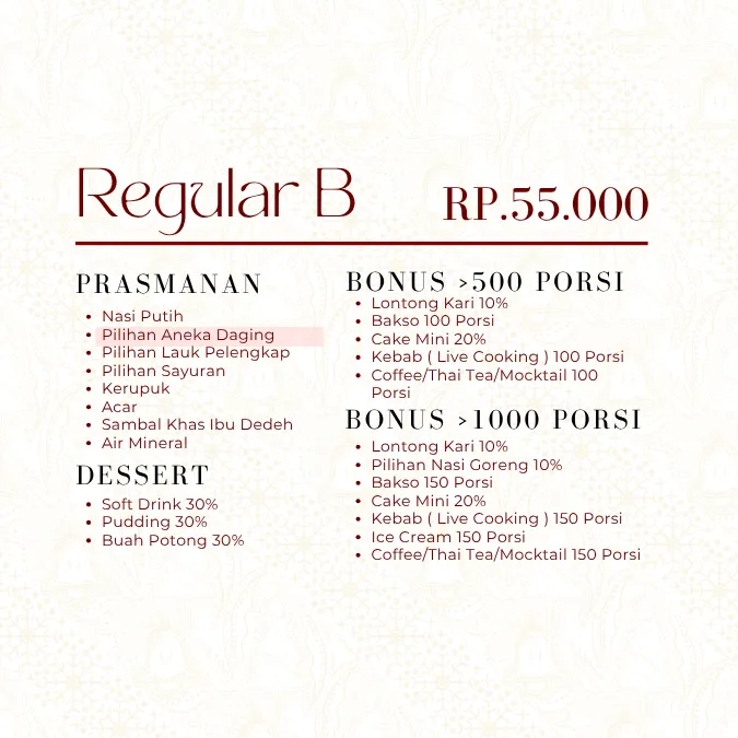 Prasmanan Paket Regular B Catering Ibu Dedeh