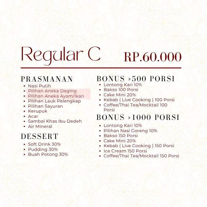 Prasmanan Paket Regular C Catering Ibu Dedeh